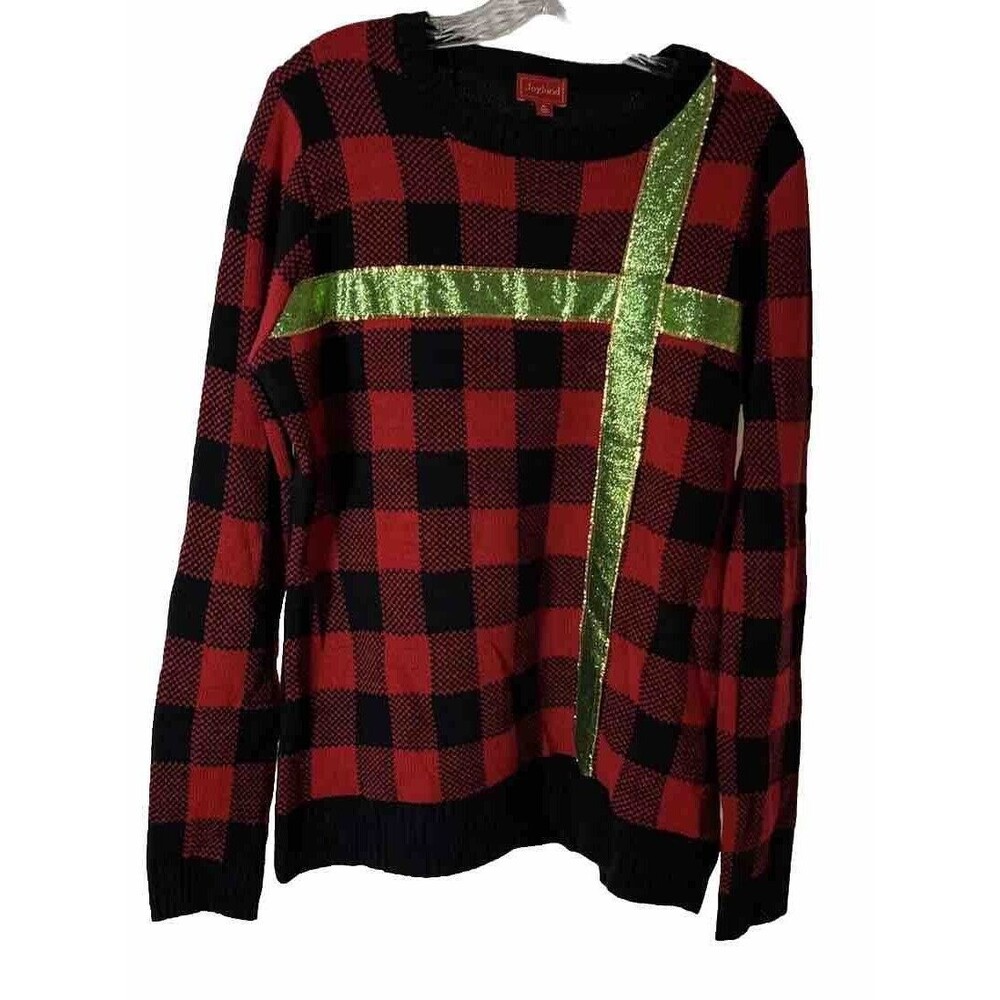 XL Joyland Red/Black Women Ugly Christmas Sweater Crew Neck Long Sleeve